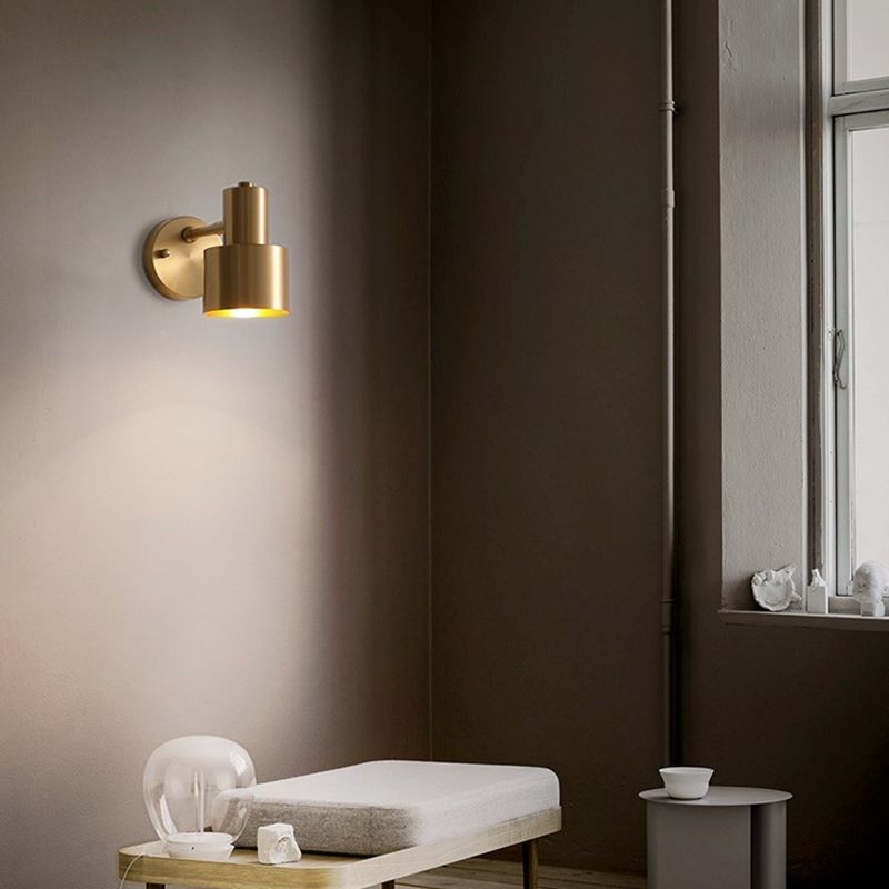 Modern Copper Wall Mount Lamp Cylindrical Shape Golden with Metal Shade for Living Room