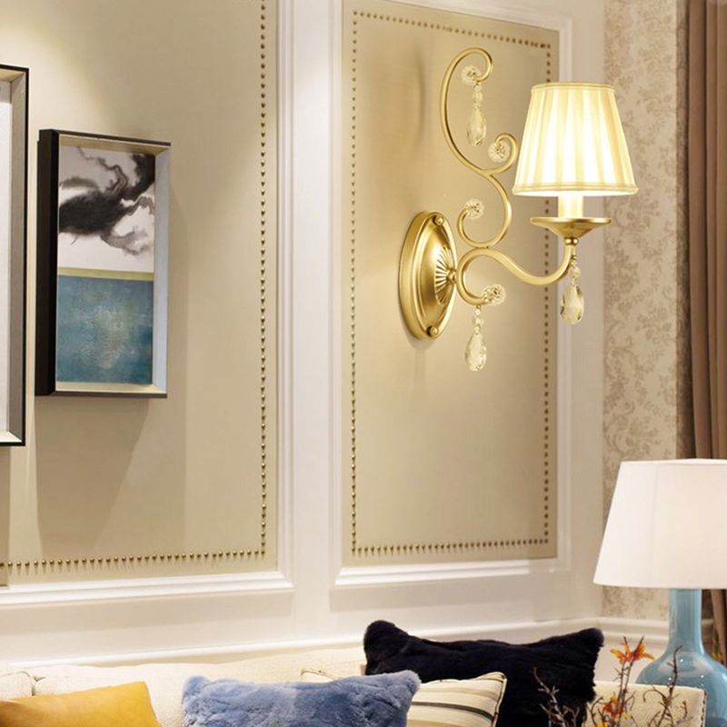 Gebogen arm SCONCE Licht Hedendaags kristal 1/2-licht wandbevestiging Verlichting met/zonder schaduw in messing