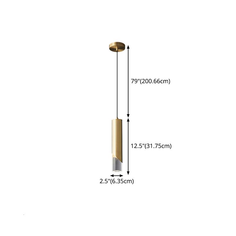 Cilindrische koperen LED -verlichting Hanger Acryl schaduw Minimalisme Slaapkamer Suspensielamp met 78,7 "Hangdraad
