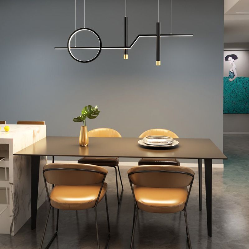 Linear Dinning Room Over Island Lighting Metal LED Modern Hanging Island Light in Black