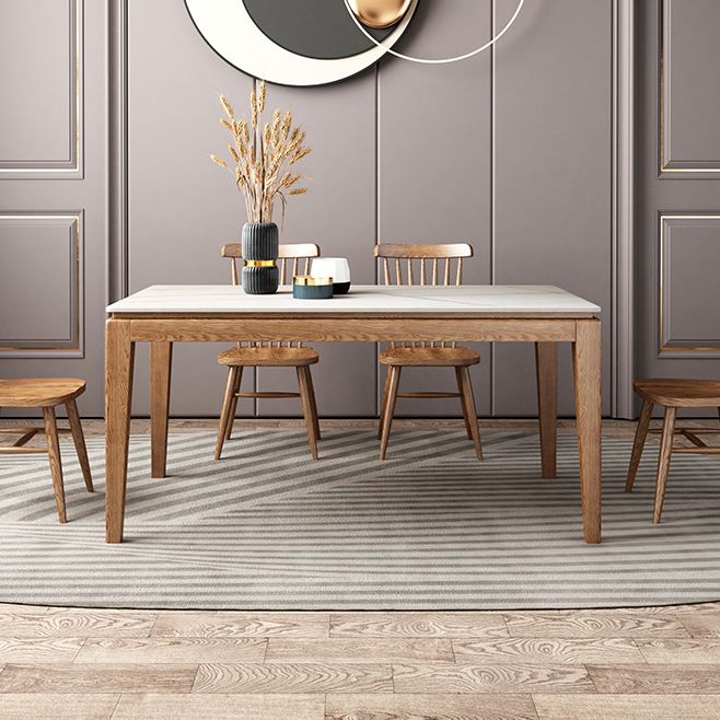 Base de bois de cendre Table à manger en pierre fritrée moderne Table en bois massif en bois de couleur