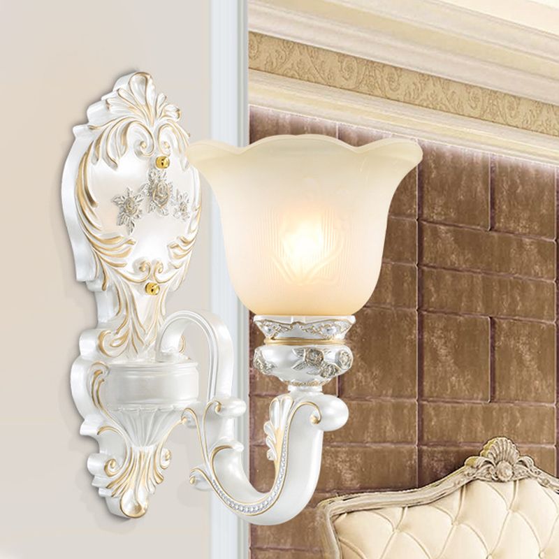 Cream Glass White Wall Sconce Blossom 1/2-Head Cottage Wall Lighting Fixture for Living Room
