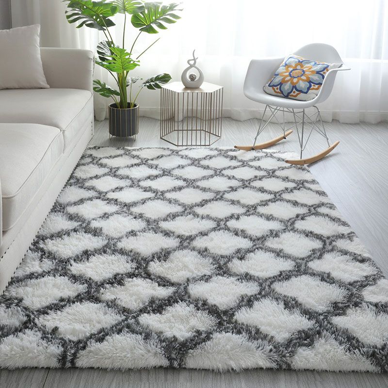White Casual Rug Blending Star Indoor Rug Non-Slip Backing Rug for Home Decor