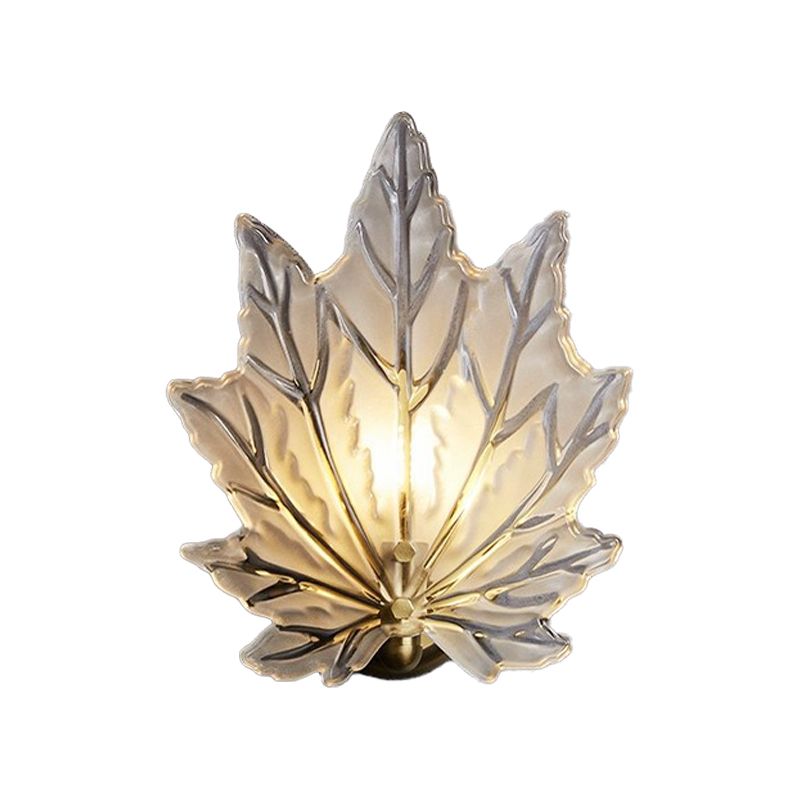Individual Maple Leaves Wall Sconce Brass Siding Wall Light Sconce in Glass Shade