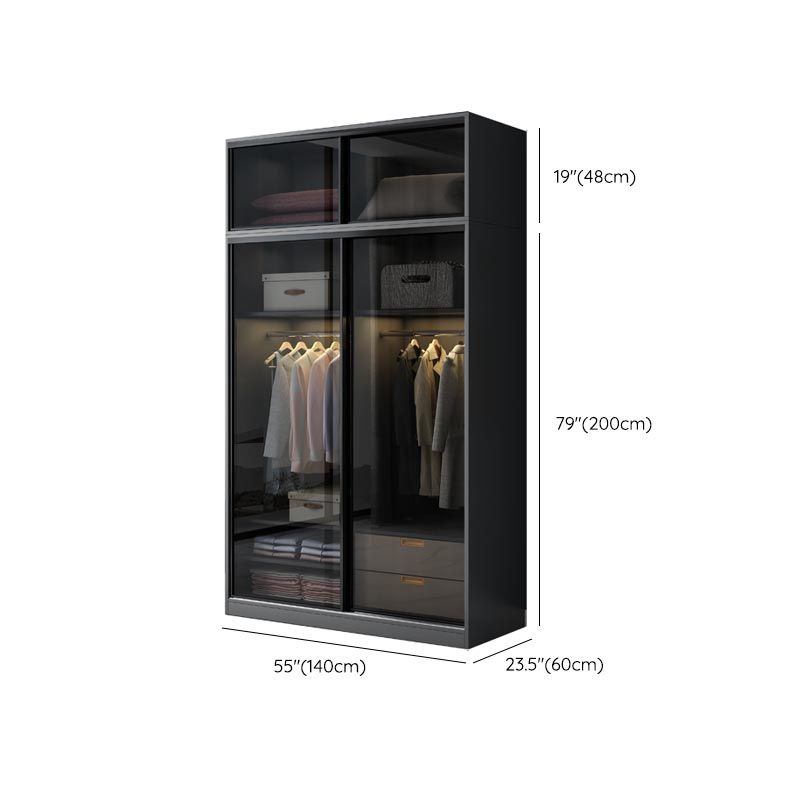 Black Wardrobe for Home Modern Style Cabinet with Glass Doors