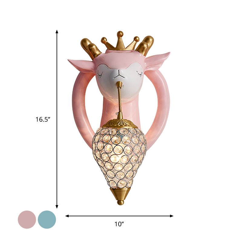 Traande slaapkamer muur gemonteerd licht metaal 1 bol kinderen wand sconce verlichting met herten achterplaat in roze/blauw