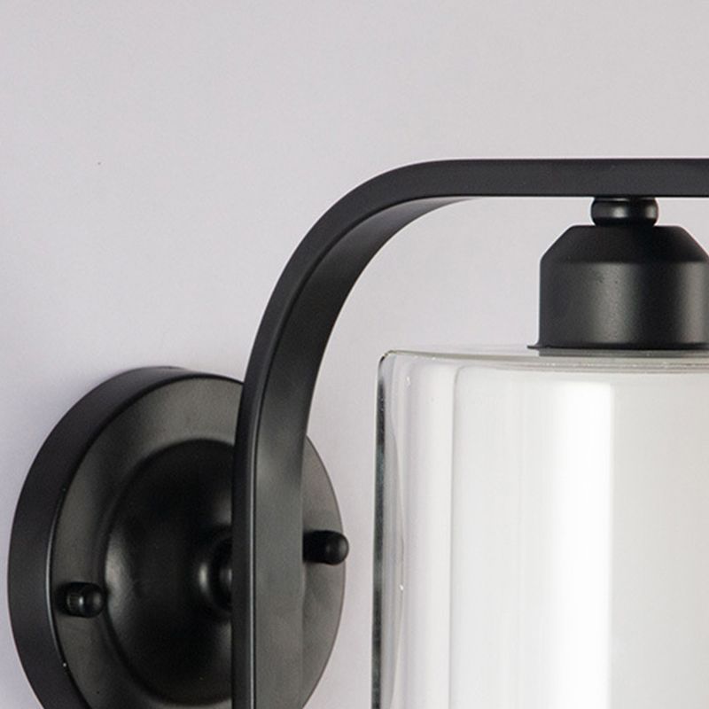 Modern Style Cylinder Shape Wall Light Glass 1 Light Sconces in Black for Bedroom
