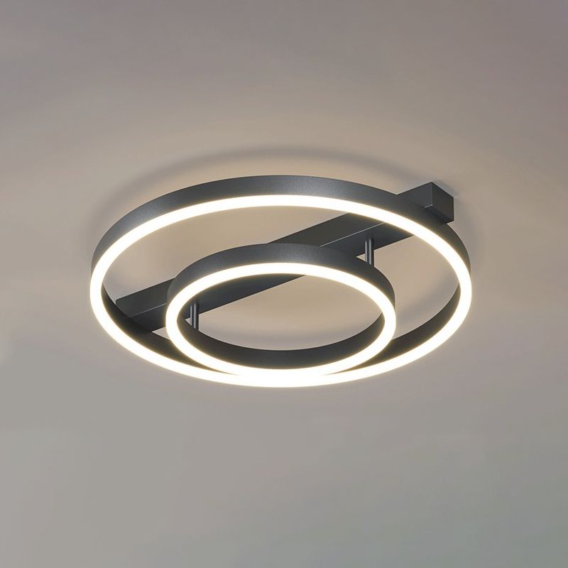 Black 2-Light Ceiling Fixture in Modern Minimalist Acrylic LED Flush Mount for Bedroom