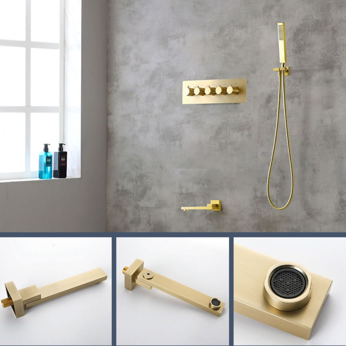 Modern Shower Set Brass Body Jets Adjustable Shower Head Wall Mounted Shower System