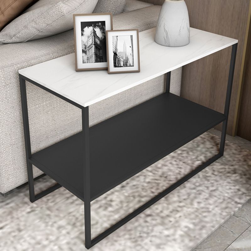 Contemporary Sled End Table Slate Top Rectangular Side Table, 21.7" Tall