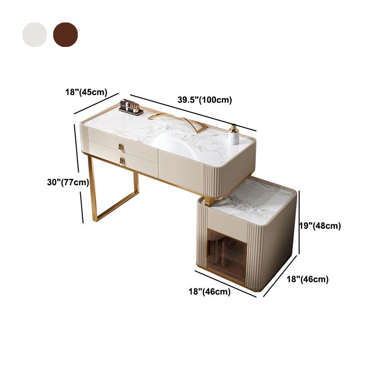 Glam Beige Makeup Vanity Set 30" Tall Glass/Slate Top Dressing Table