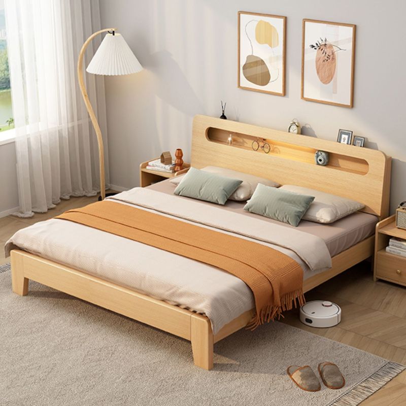 Contemporary Natural Pine Wood Panel Rectangular Mattress Included Panel Bed