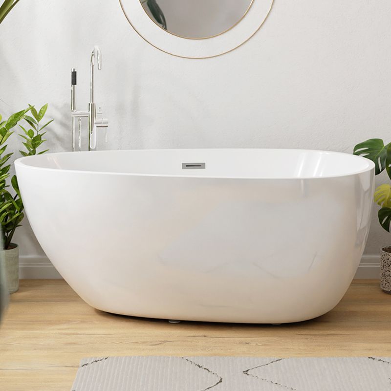 Modern Acrylic Oval Bath Tub for Home White Soaking Tub with Internal Drain