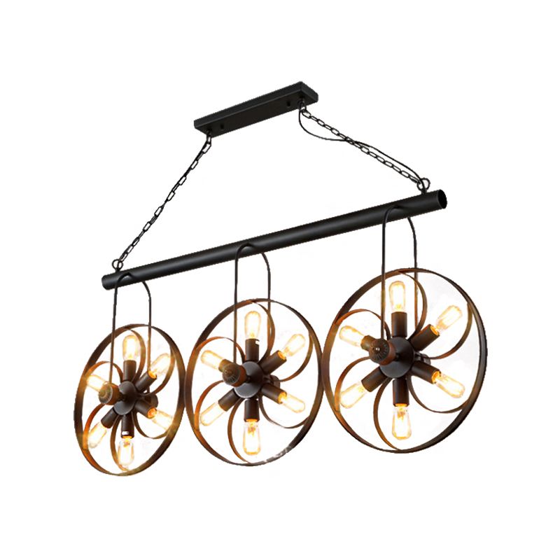 6/18 Bulbes Island Light Wagon Wagon Metal Metal Dining Dining Room Pendant Lighting en noir