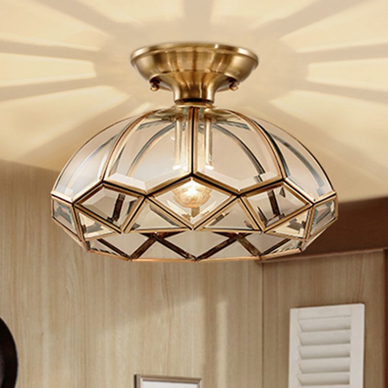 Glass Brass Semi Flush Mount Light Shaded Vintage Close to Ceiling Lamp