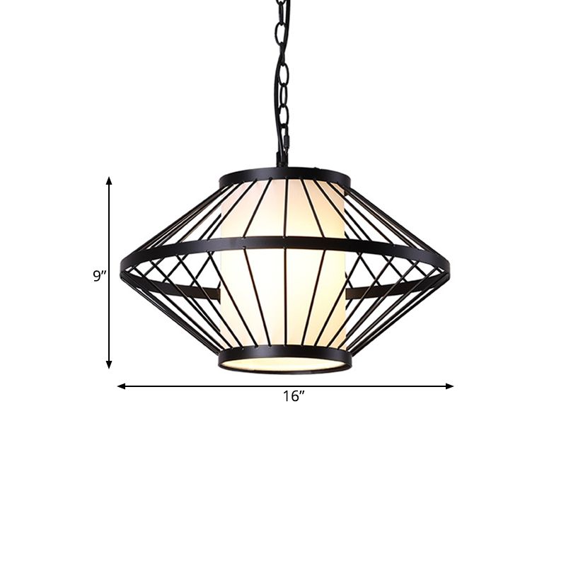 Iron Black Hanging Lamp 16"/19.5"/23.5" Wide Lantern Cage 1 Bulb Traditional Ceiling Pendant Light