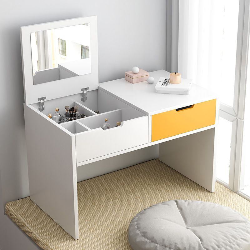Scandinavian 2-Drawers Table Dressing Table Wood Mirror Make-up Vanity