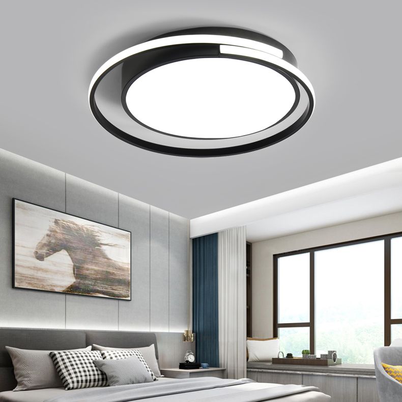 Black and White Metal Flush Mount Modern Style Rounded Ceiling Light Fixture for Bedroom