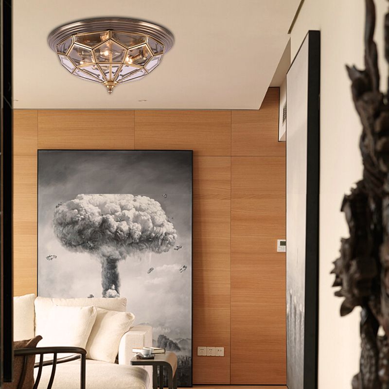 14 "/18" W Prism Bedroom Flush Monte Light Colonial Clear Smusso Glass 2/3 Bulbi Brass Close to Massimale Lamp