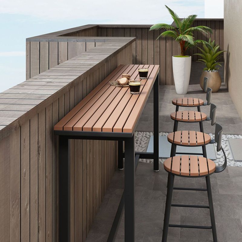 Brown Rectangle Bar Table Contemporary Bar Table with Trestle Base