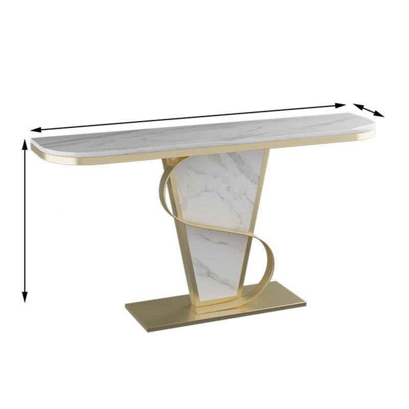 Glam Stone Console Sofa Table Half Moon Metal End Table for Hall