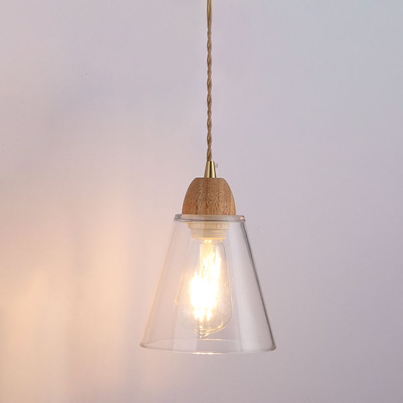 Modern Glass Wall Light Geometric Shape Wall Sconce with Wood for Living Room