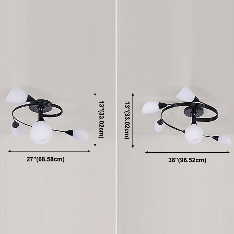 Twirled Glass Semi Flush Mount Black Traditional Multi Lights Ceiling Light for Living Room