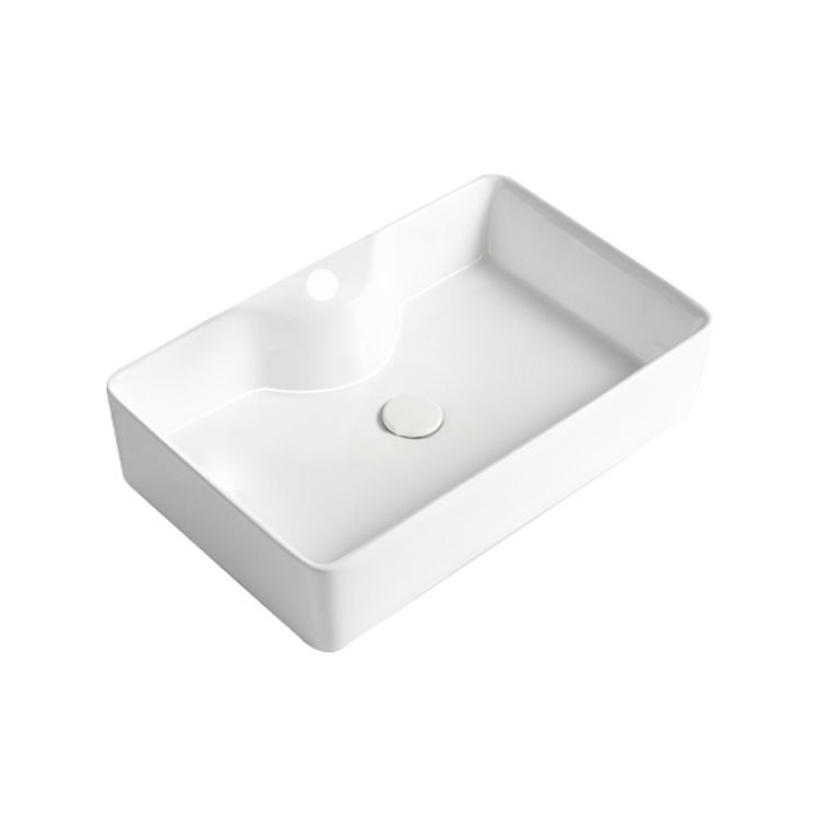 Modern Bathroom Sink Porcelain Rectangular Vessel Bathroom Sink with Pop-Up Drain
