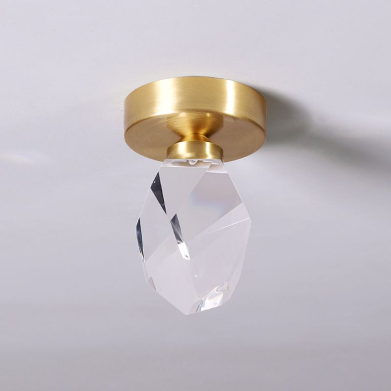 Geometric Shape Crystal Flush Light Modern 1 Light Flush Mount Ceiling Lights in Brass