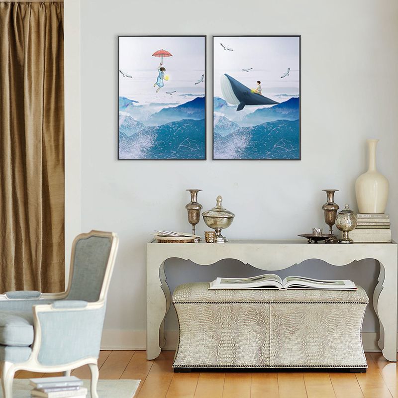 Colossal Sea and Kid Painting for Children Bedroom in Blue, Multiple Sizes Options