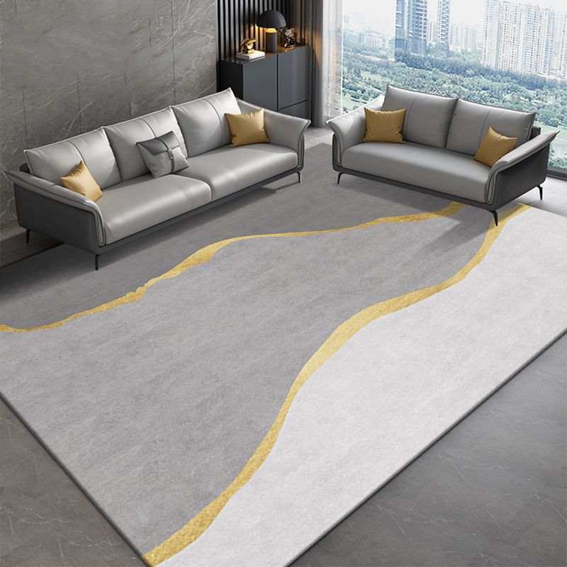 Grey Modern Carpet Geometric Pattern Polyester Area Carpet Stain Resistant Rug for Home Decor