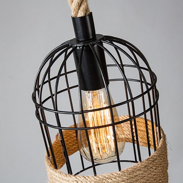 Cage Shape Pendant Lighting Modern Style Metal 1/3/5 Lights Hanging Lamp in Brown