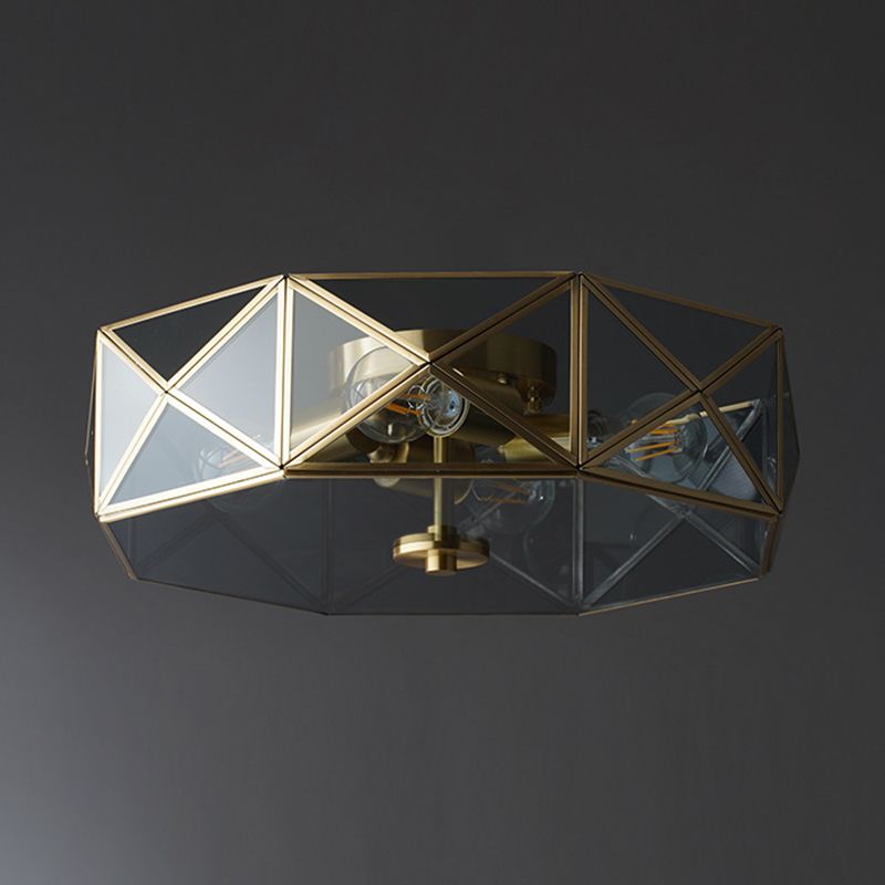 Plafonnier géométrique vintage colonial en cuivre, plafonnier à 4 lumières avec abat-jour en verre