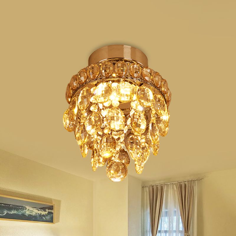 Single-Bulb Ceiling Flush Mount Light Modern Stylish Pipecone Faceted Crystal Orb Flushmount in Chrome