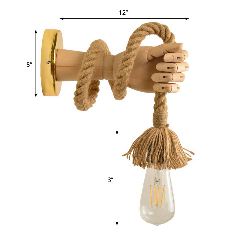 Exposed Bulb Rope Sconce Lighting Industrial Single Bulb Dining Room Wall Mounted Lamp in Black/Beige with Hand