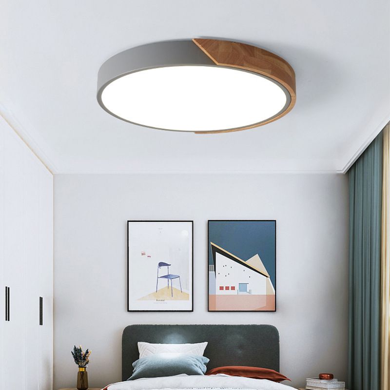 Circular Flush Light Colorful Macaron Acrylic Flush Mount Lighting for Bedroom in White