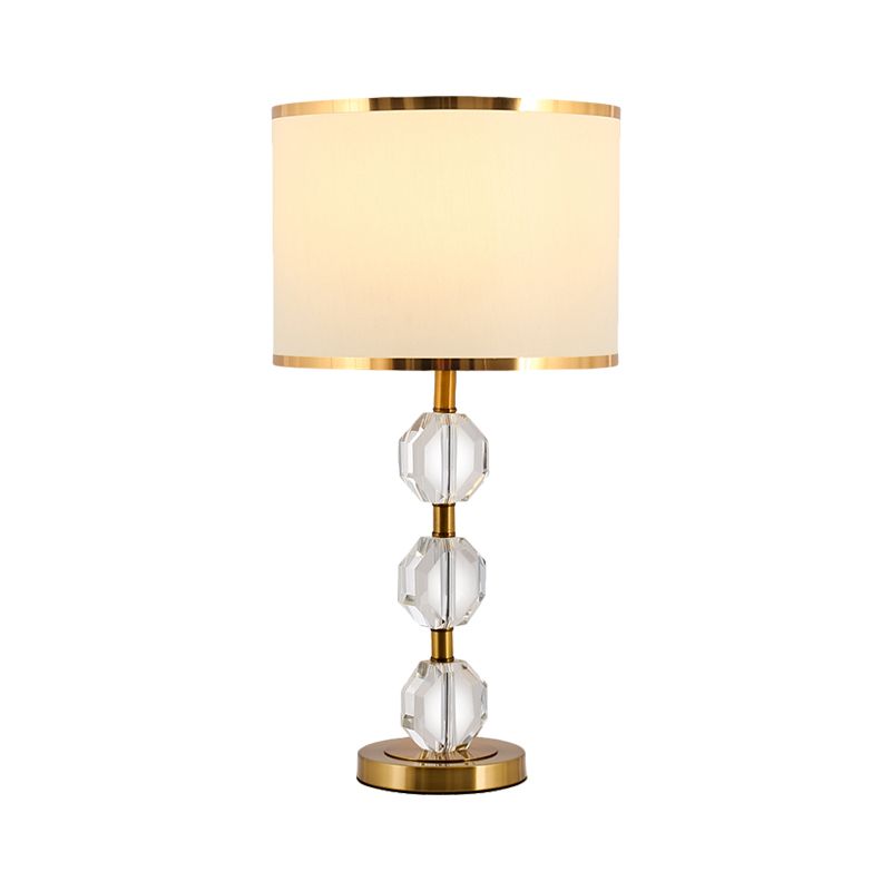 Beveled Crystal Gold Night Table Lamp Spherical 1 Bulb Traditional Fabric Desk Light for Bedroom