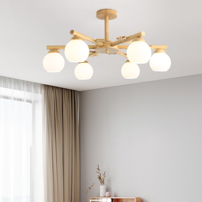 Rami sferici multi chiaro luci appese a sospensione moderna illuminazione sospesa in legno per camera da letto