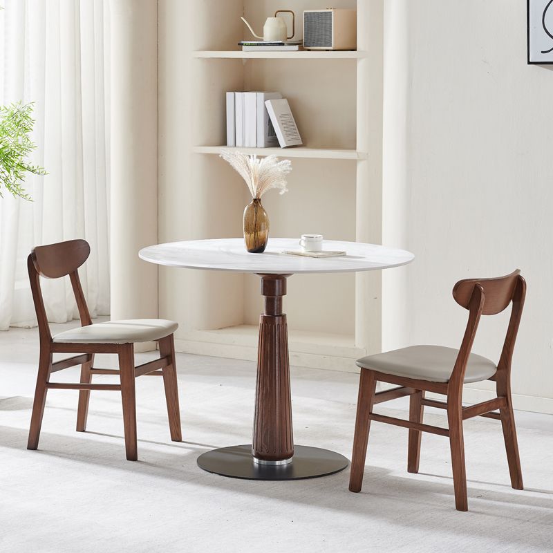 Modern Stone Dining Set with Wooden Frame 1/2/3 Pcs Round Dining Table Set