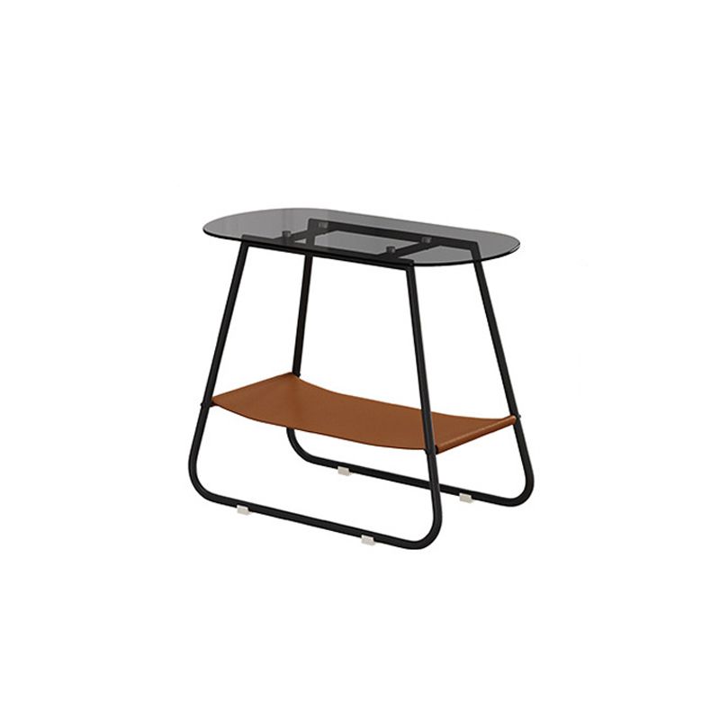 End Table Glass Sled with Storage Oval Contemporary Double Tier Side Table