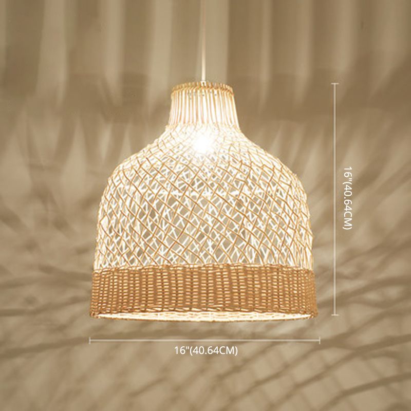 Handwoven Dome Pendant Light Fixture Chinese Rattan Fiber Single Bulb Ceiling Light for Dining Table
