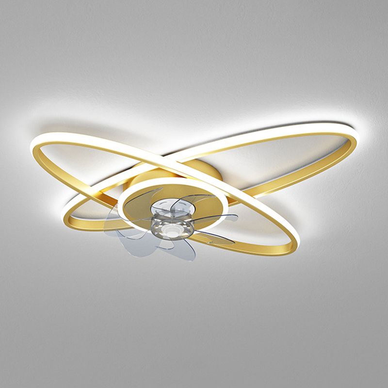 3-Blade LED Ceiling Fan Contemporary Metallic Golden/Black Fan with Light for Home