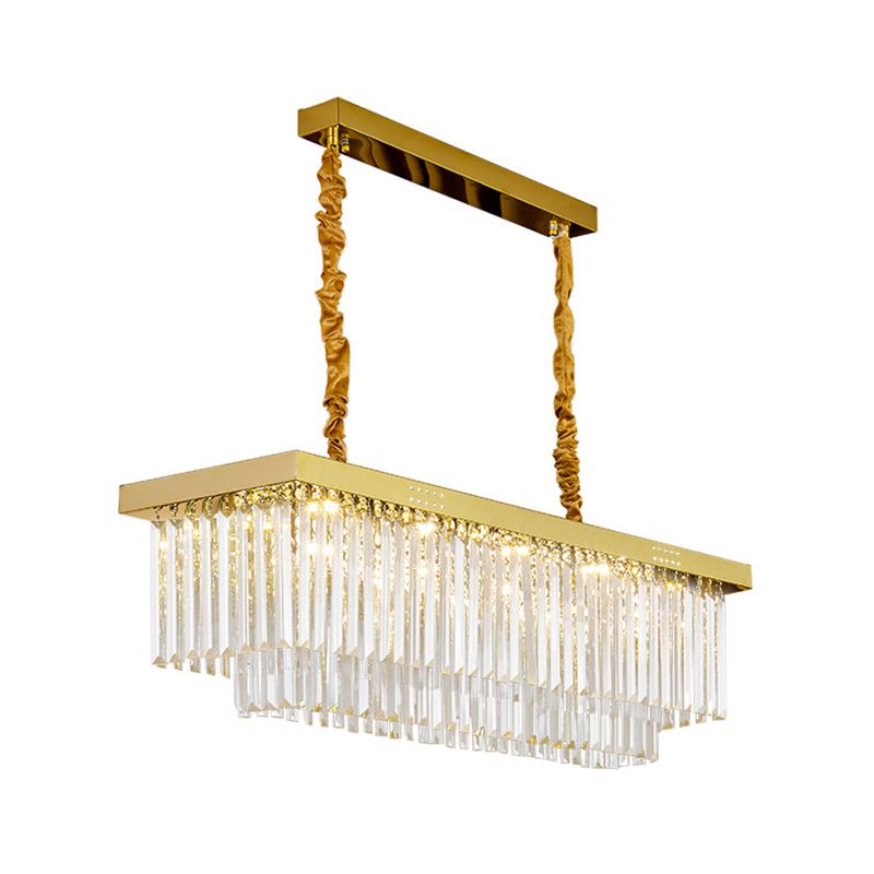 Clear/Smoke Gray Crystal Shaded LED Chandelier 31.5" W Modern Rectangle Pendant Lamp over Island