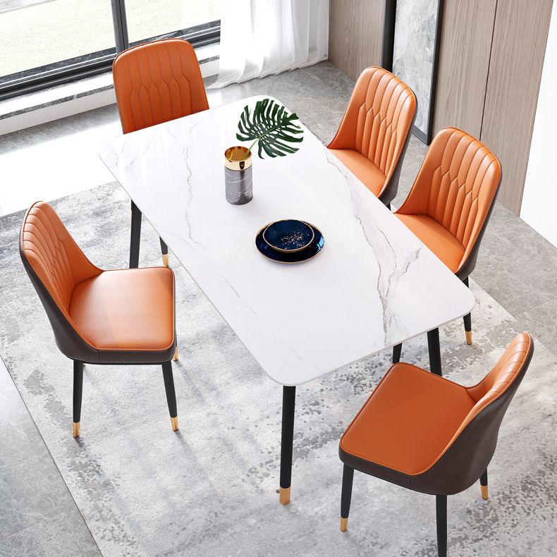 Metal Modern Rectangle Dining Table Sintered Stone Top Table with 4 Legs