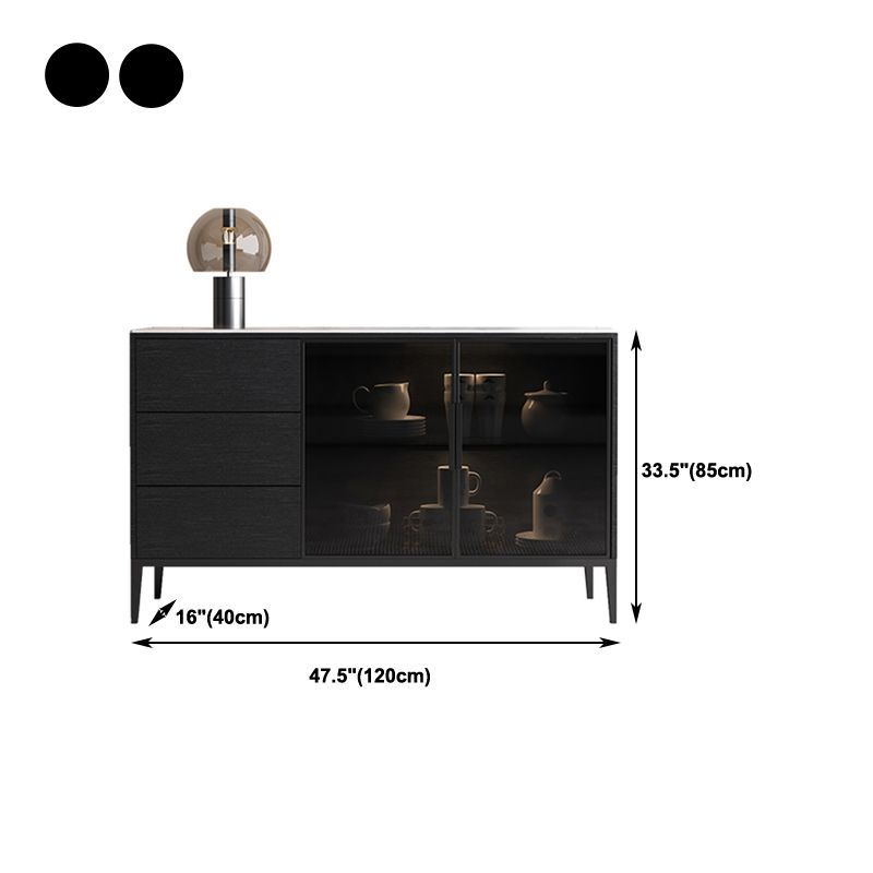 Contemporary Sideboard Black Wood No Distressing with 3 Drawers Cabinets Included Credenza