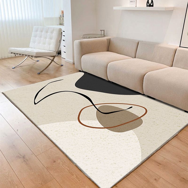White Abstract Face Rug Polyester Casual Rug Non-Slip Backing Rug for Living Room