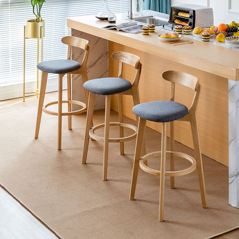 Scandinavian Rubberwood Low Back Barstool Milk Tea Shop Upholstered Stool