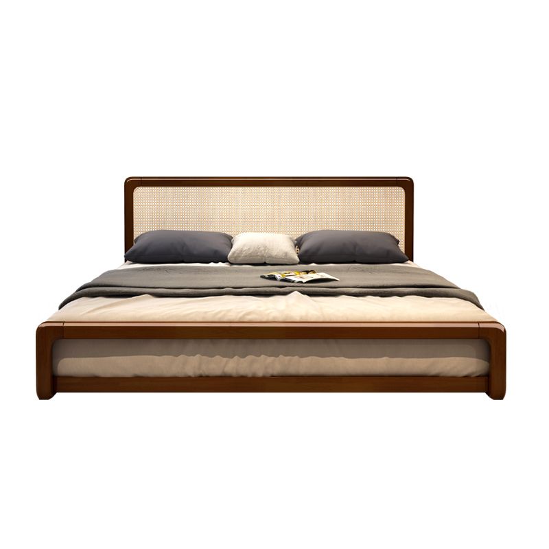 84.65 inch Wide Tropical Bed Frame Rubberwood Bed with Headboard