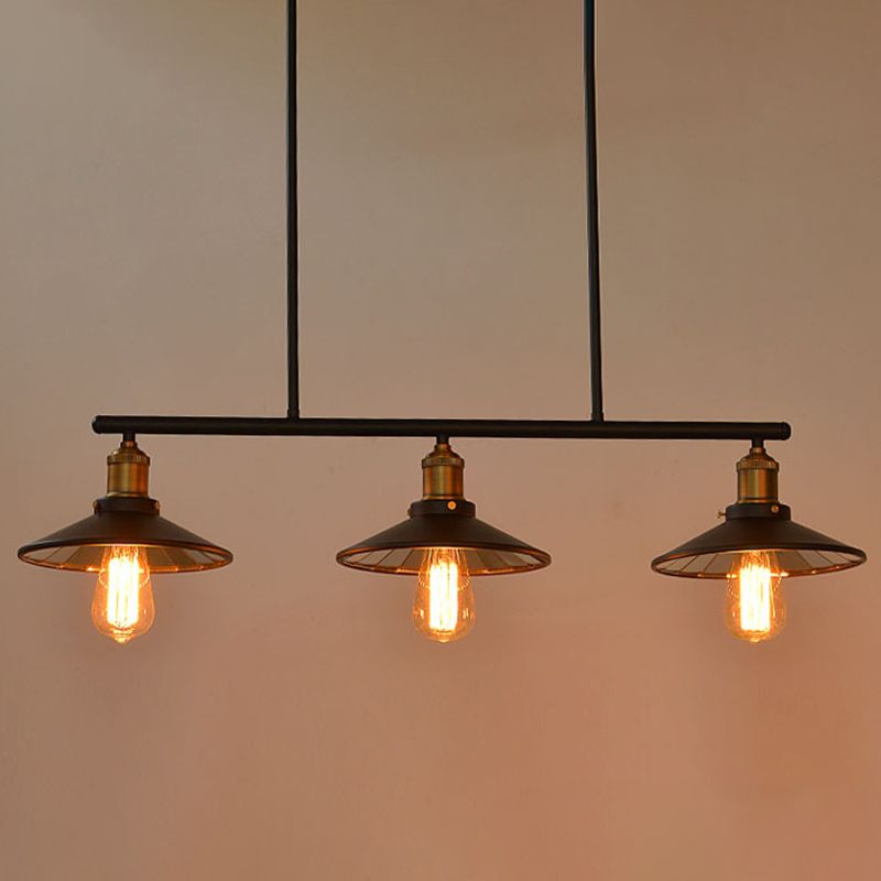 3 Lights Metal Island Pendant Lighting Industrial Black Cone Shade Island Lamps for Restaurant