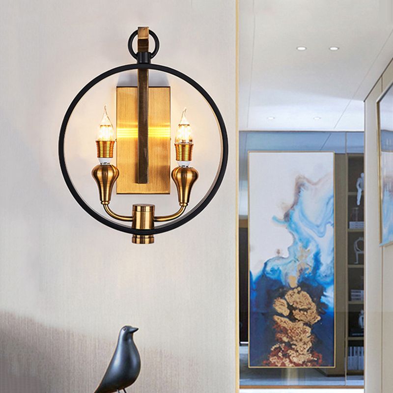 Black Ring Sconce Lighting Farmhouse Style Metal 2 Heads Corridor Mur Murd Murded Lampe avec une ampoule nue
